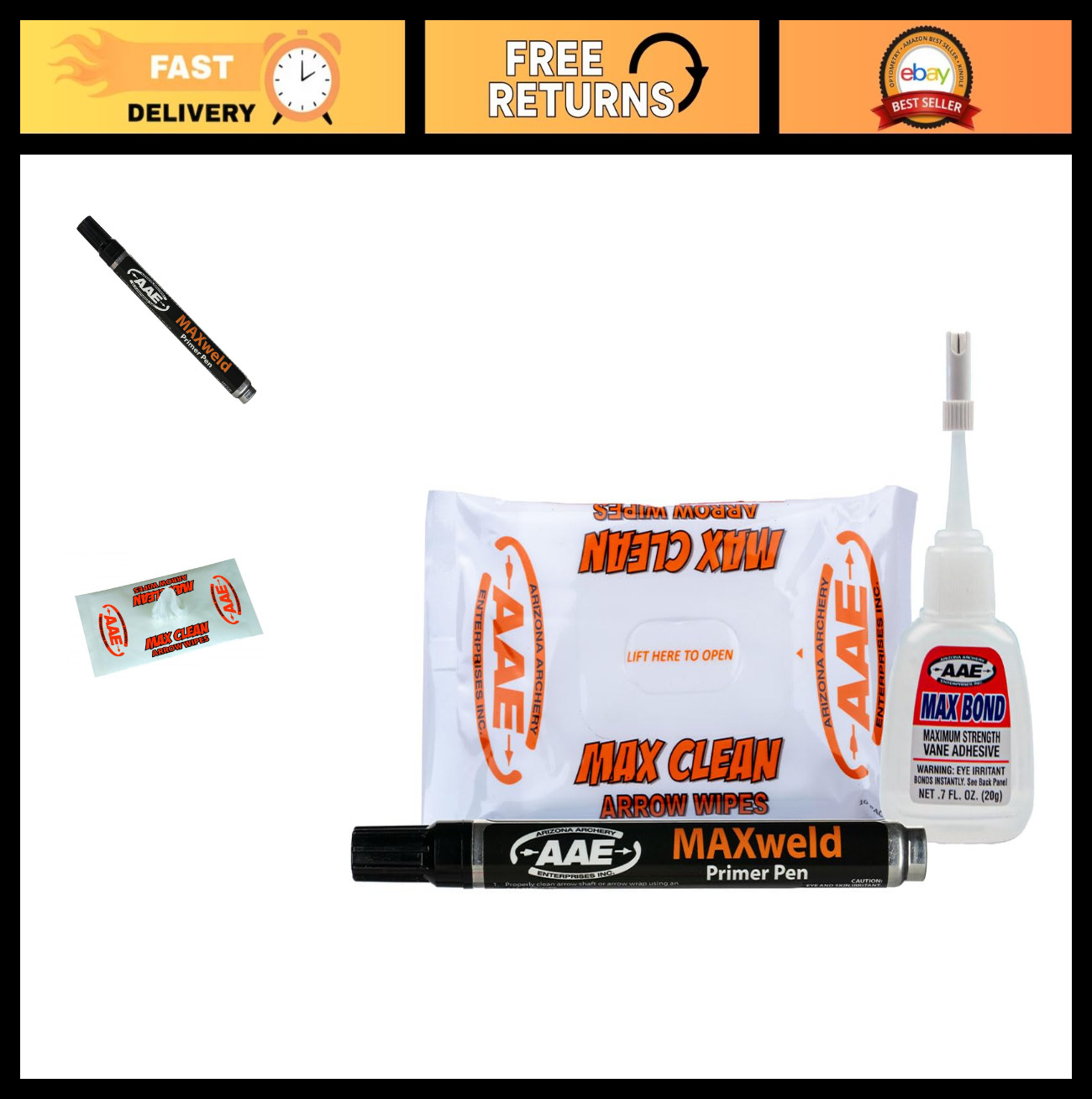 MAX Adhesion Fletching Glue Kit with Primer Pen & Arrow Wipes for Vanes Fletches