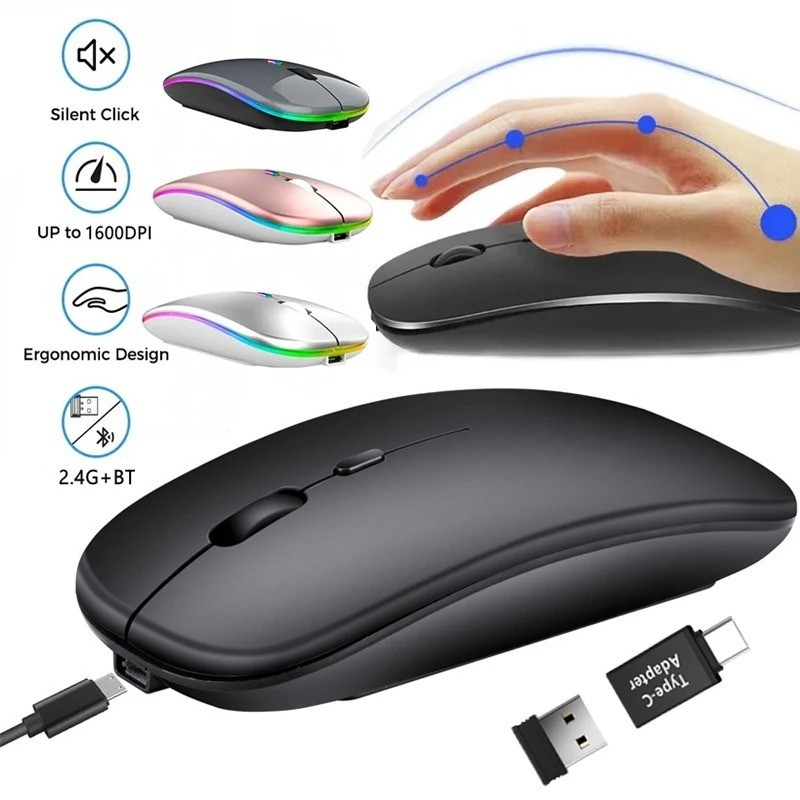Rechargeable Wireless Mouse Bluetooth 2.4G Dual Mode USB Receiver PC Laptop