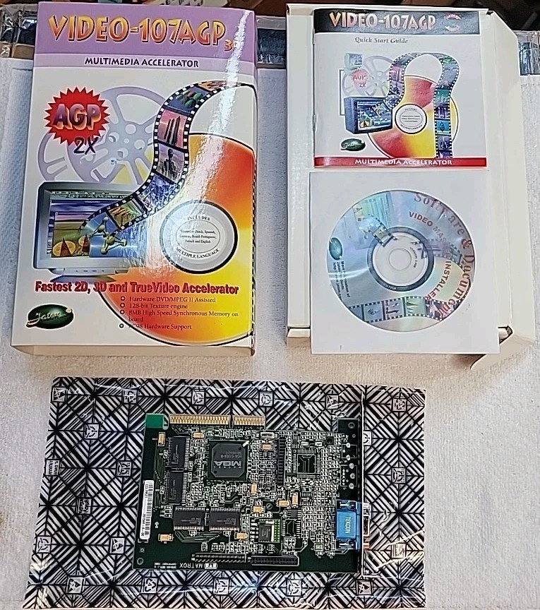 VIDEO-107AGP 3D MULTIMEDIA ACCELERATOR with Box, Disc & Starter Guide