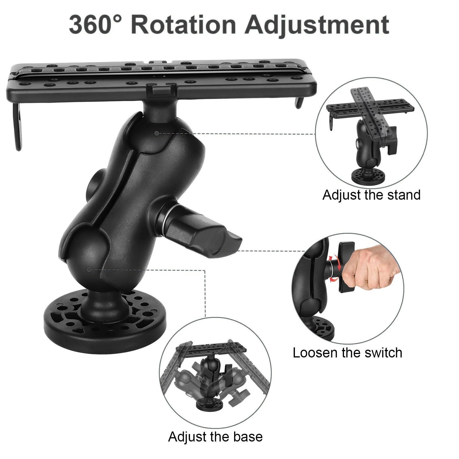 Adjustable Fish Finder Mount for Trolling 360 Quick Release Fits for Garmin