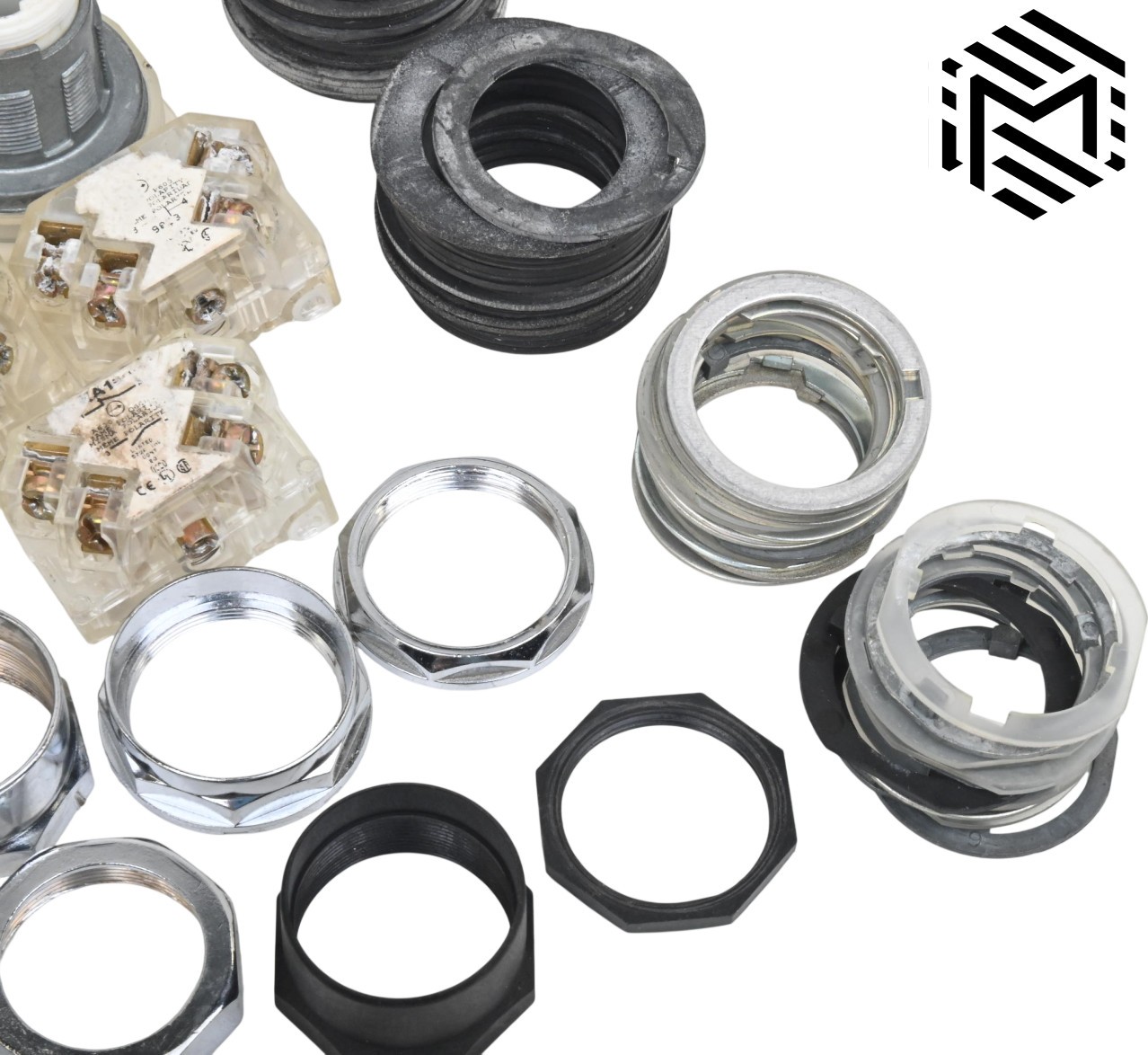 Assorted Square D Selector Switch Parts - Operators, Mounting Nuts, Contacts