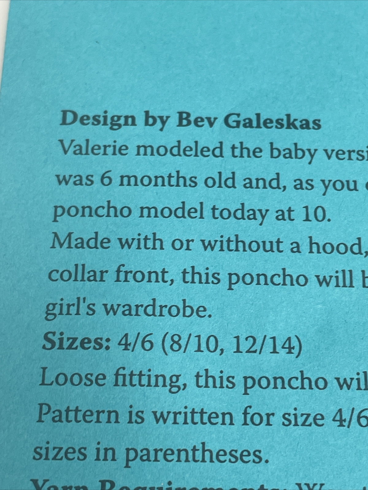 Fiber Trends Valerie A Child's Poncho Knitting Pattern