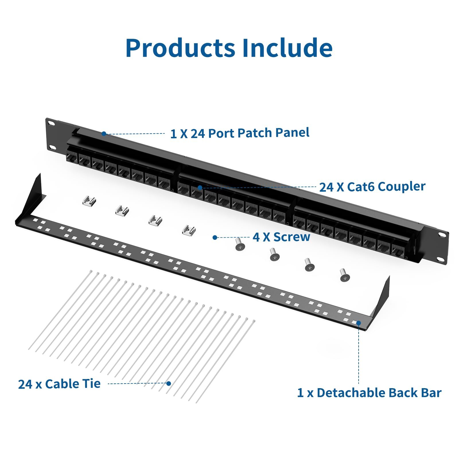 Patch Panel 24 Port Cat6 With Rj45 Passthru Coupler Keystone 1u Network Patch Pa