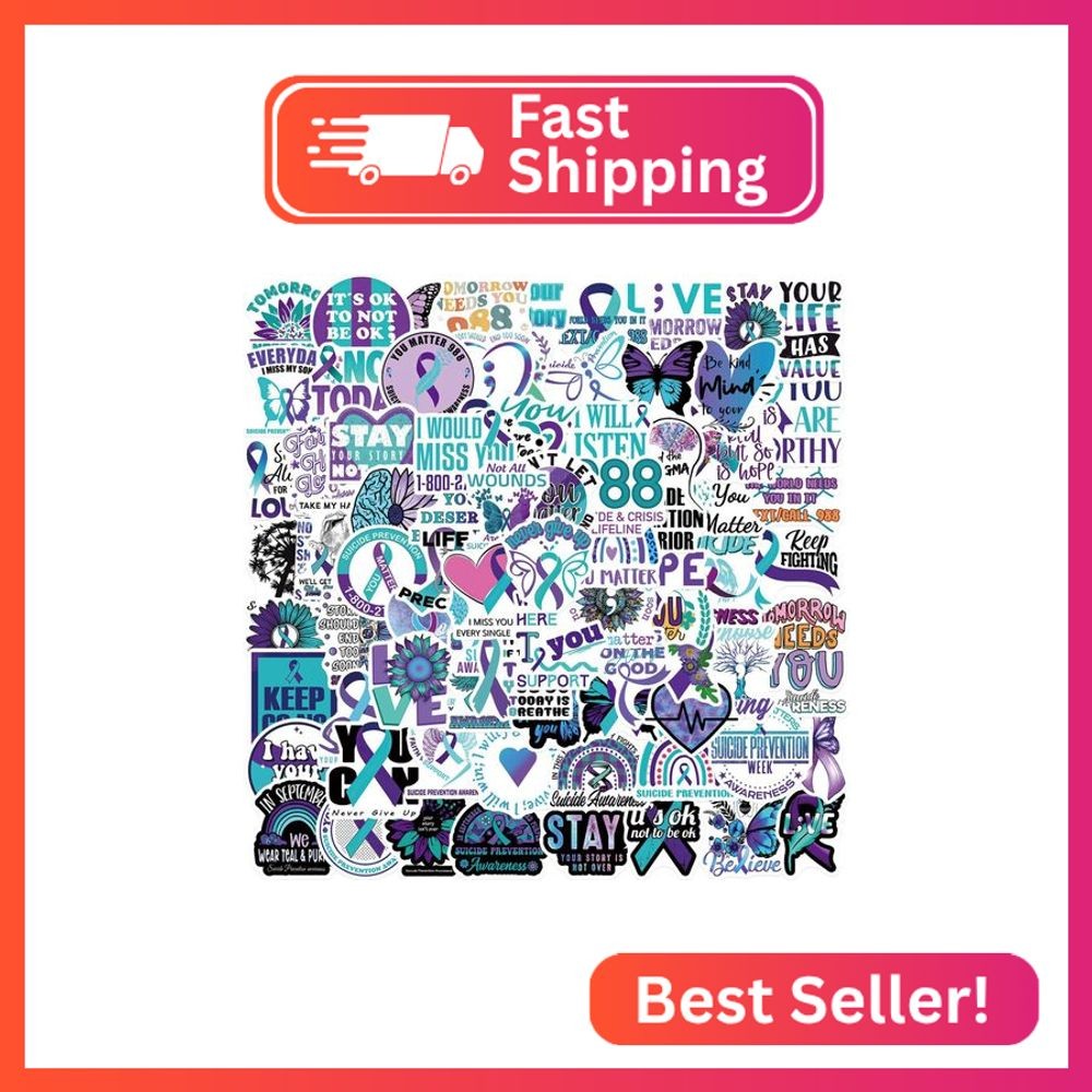 100PCS Suicide Awareness Stickers Suicide Prevention Stickers for Depressed Pers