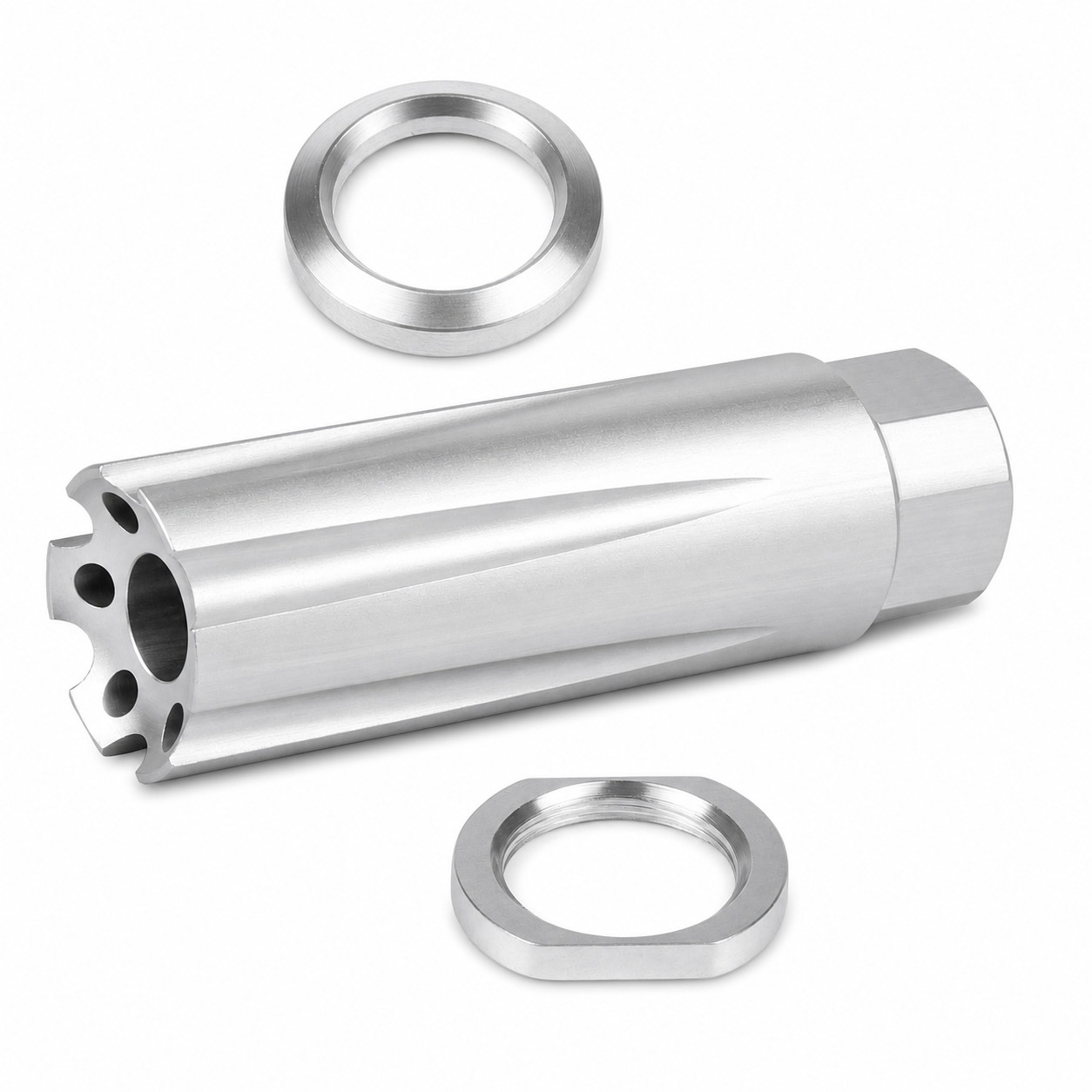 SILVER Muzzle Brake 3" Long 1/2x28 TPI Linear Compensator for .223 .22