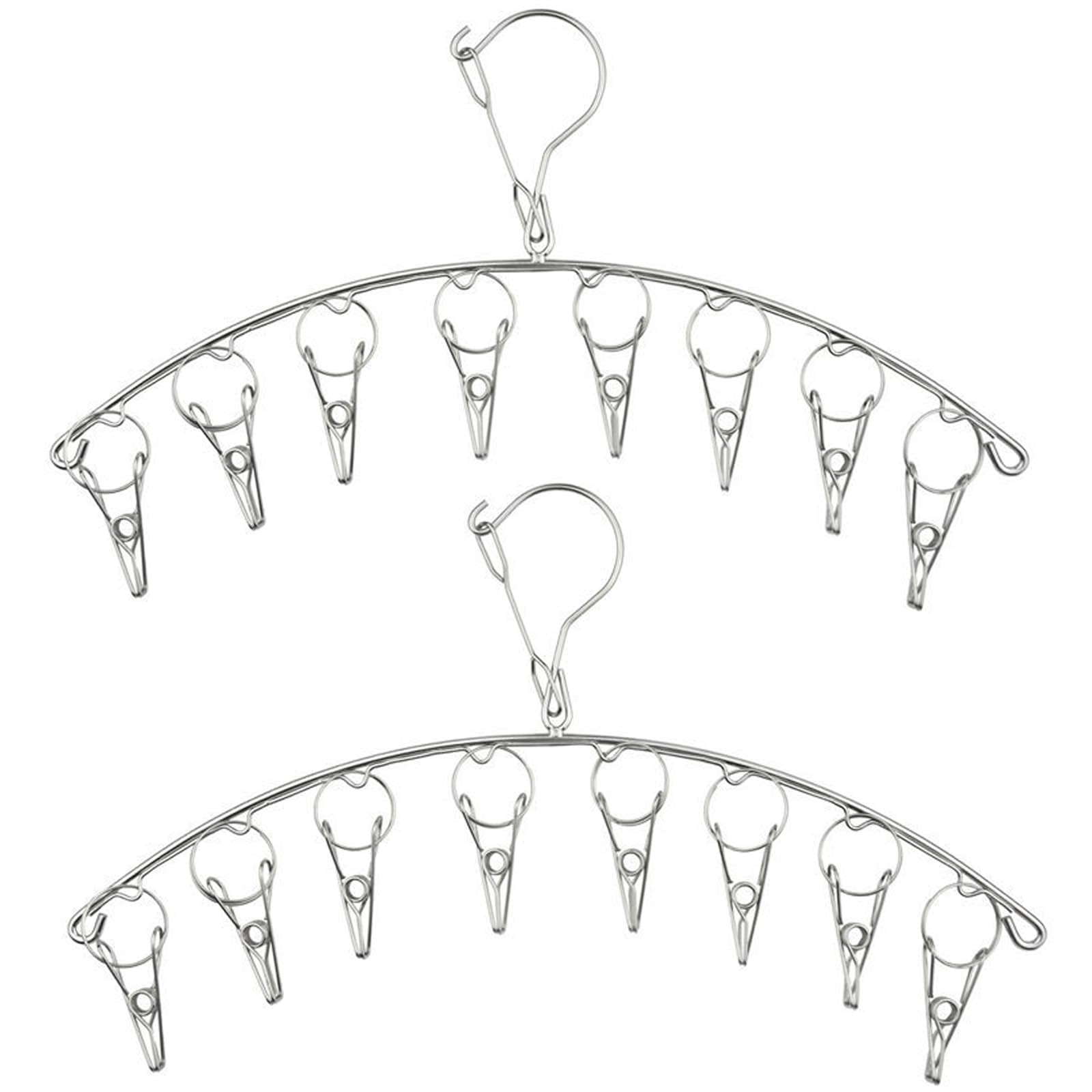 2-Pack Stainless Steel 16-Clip Sock Drying Hanger, Windproof