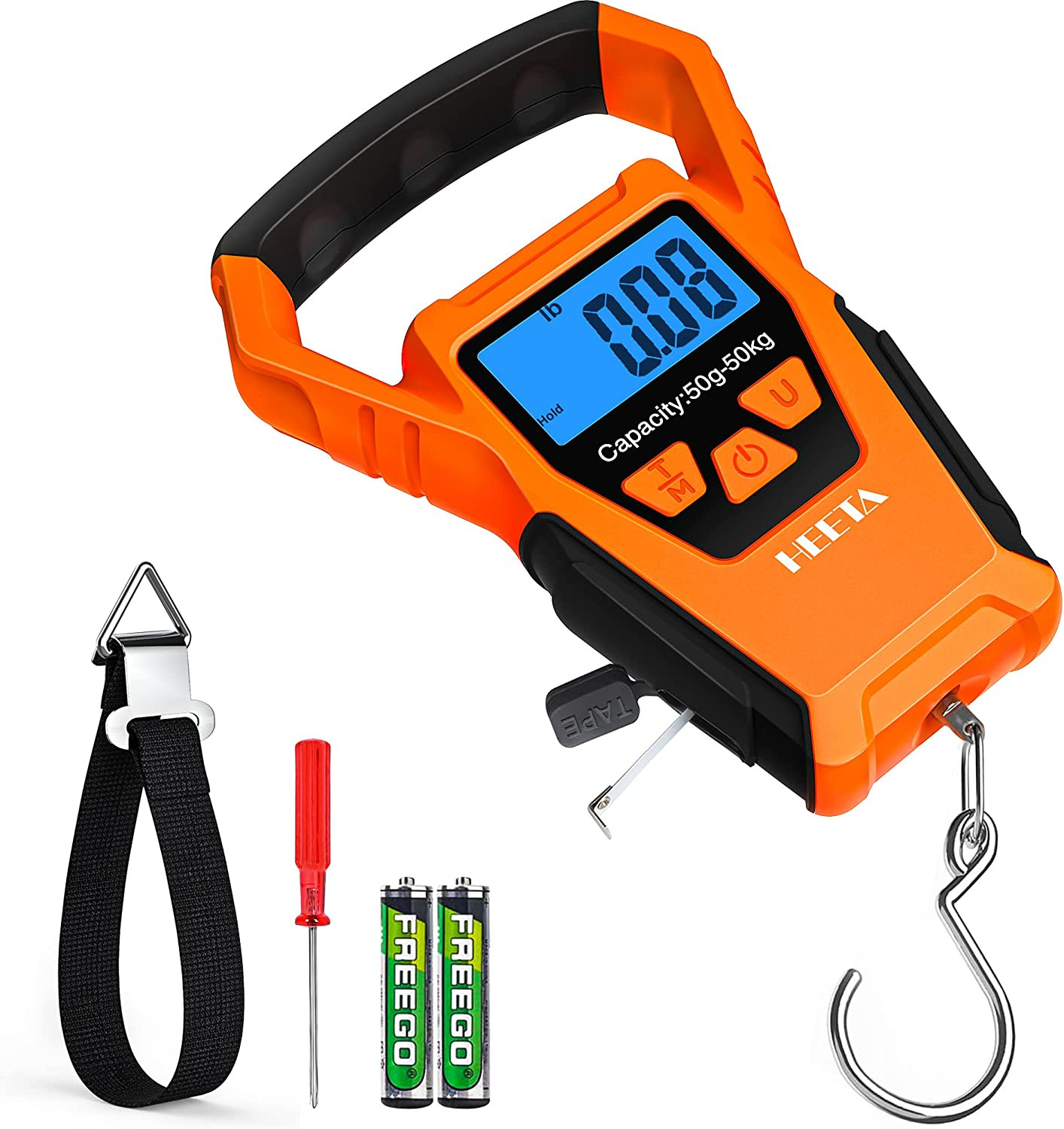 Waterproof Fish Scale Digital with Backlit LCD Display, 110Lb/50Kg Portable Hang