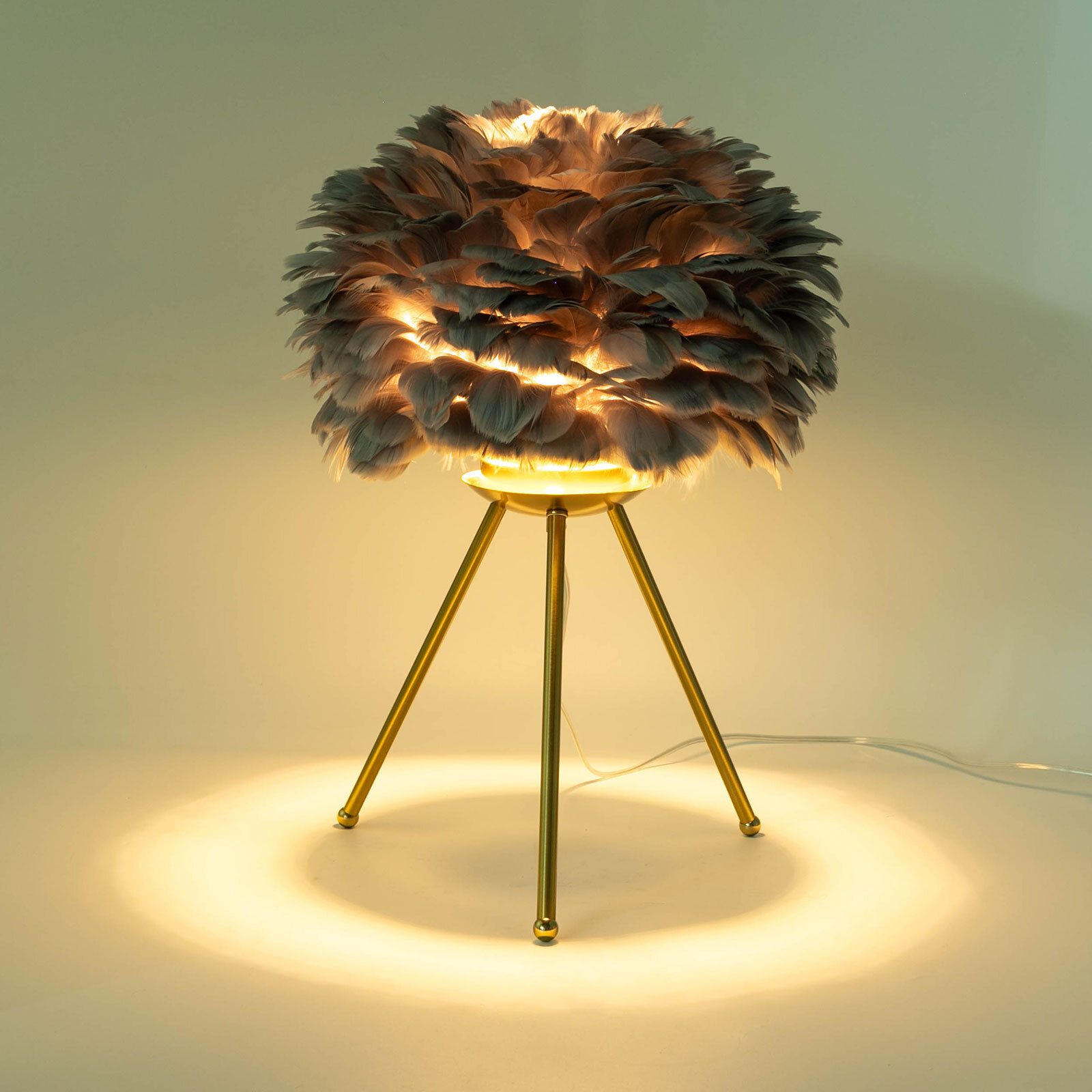 Gray Feather Table Lamp Tripod Lamp, Feather Lamp, Table Light Hand Control
