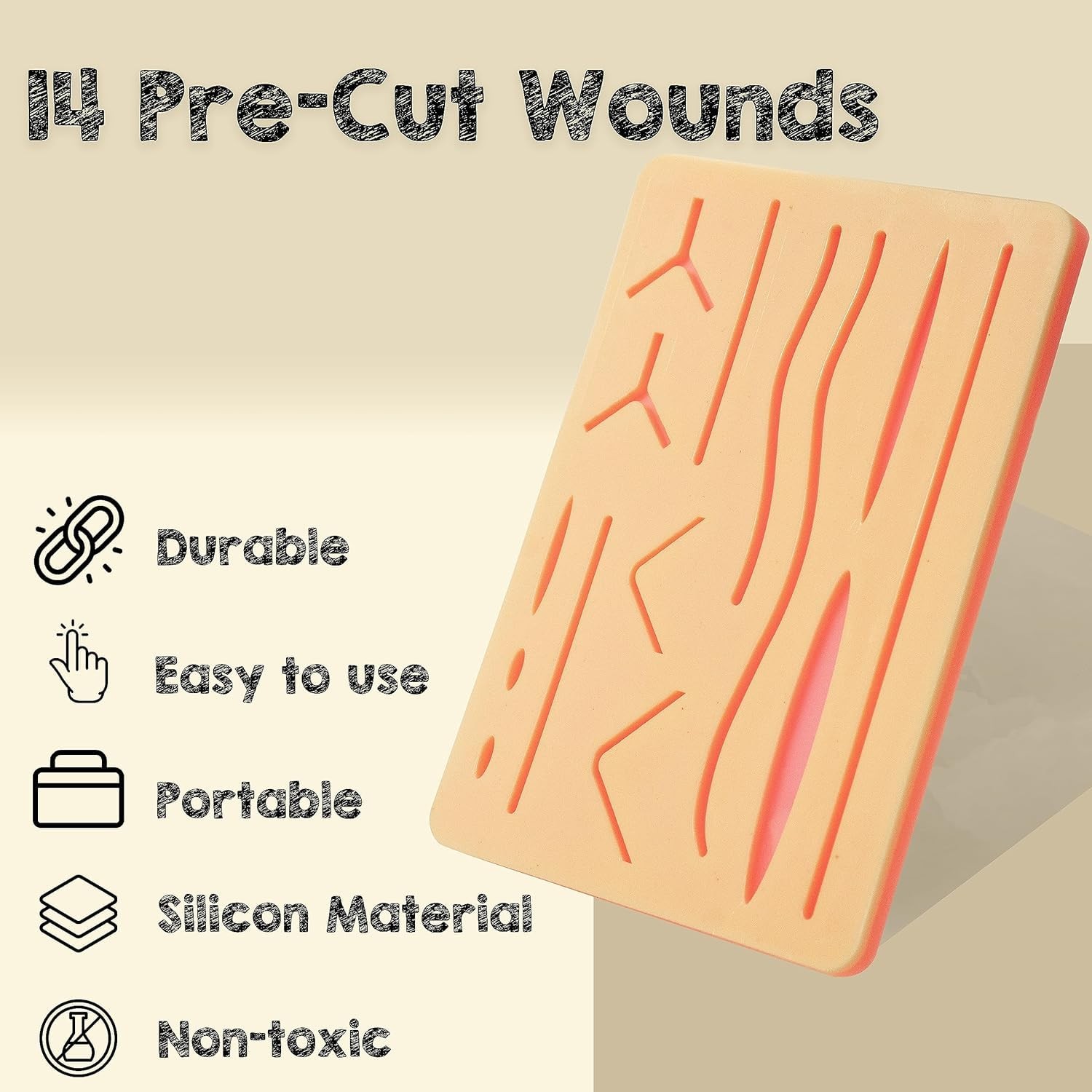 Suture Practice Pads 3 Layer with 14 Wound 5x7", Suture Practice Kit, Durable...