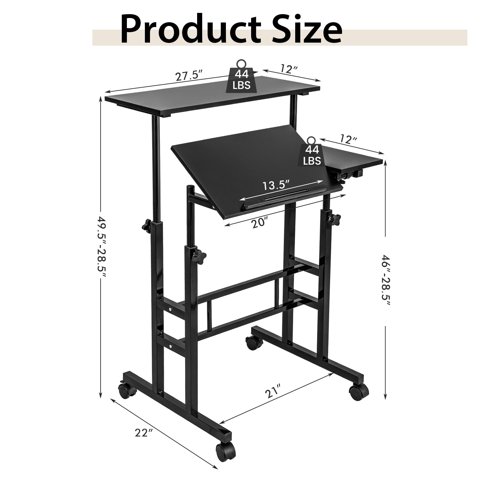 Costwy Adjustable Computer Desk Tilting Workstation Mobile Stand up Desk Black