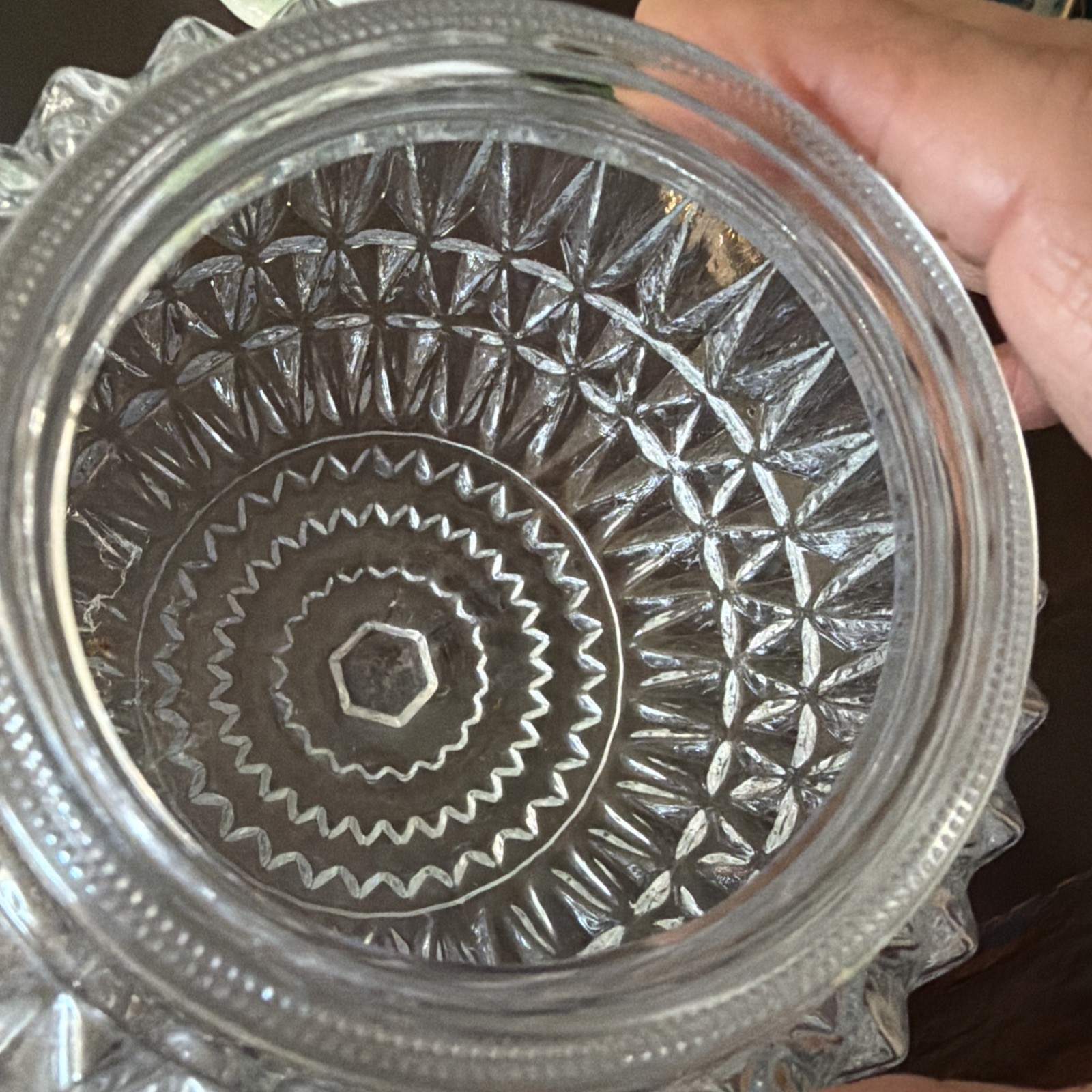 Globe Ceiling Art Deco Vintage Clear, 7” H; 3.125” Opening Diamond Pattern EUC