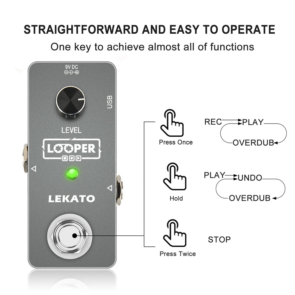 LEKATO Looper Guitar Effect Pedal Single Loop 5 mins Recording + USB Cable