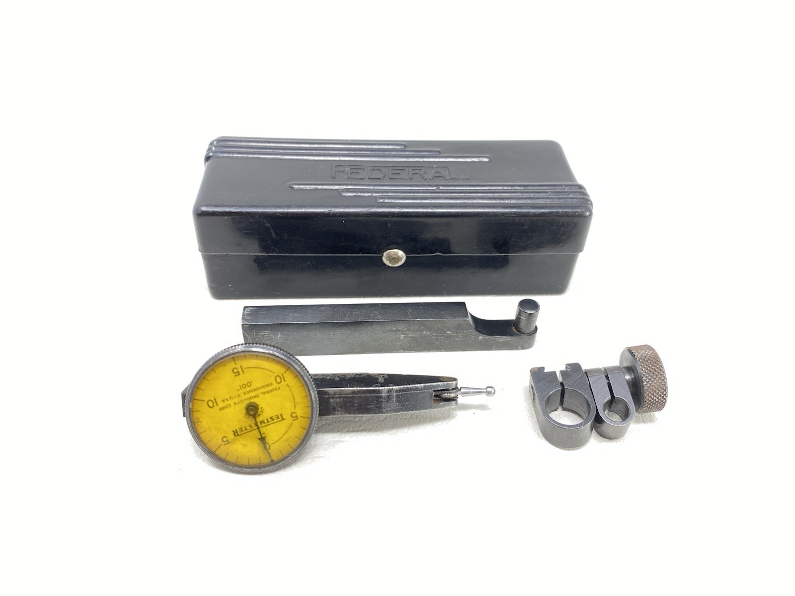 Vintage Federal Testmaster M-1 M1 Dial Indicator Gauge .001" & Case