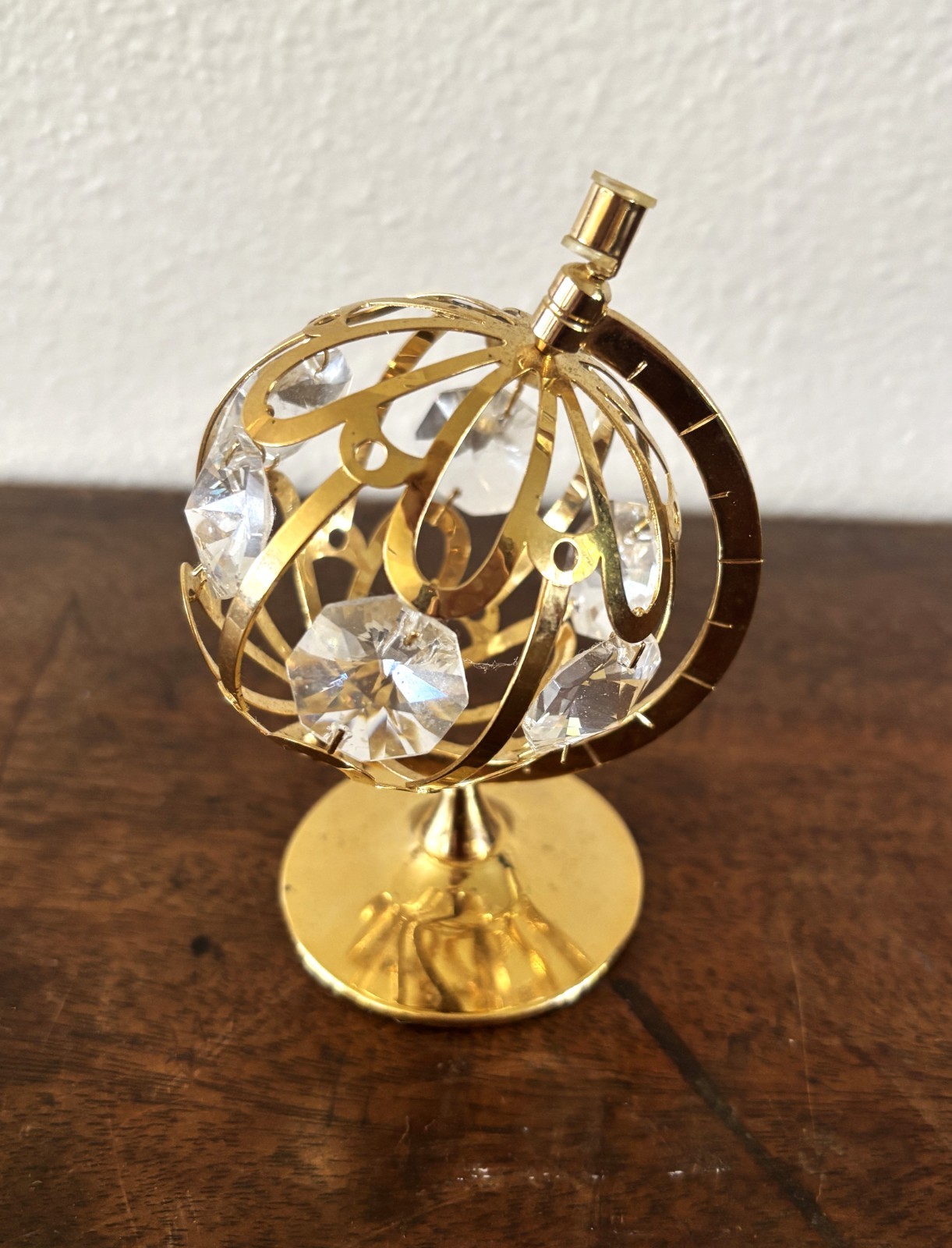 Vintage World Globe 24 K Gold Plated Austrian Crystal Spinning Globe Figurine