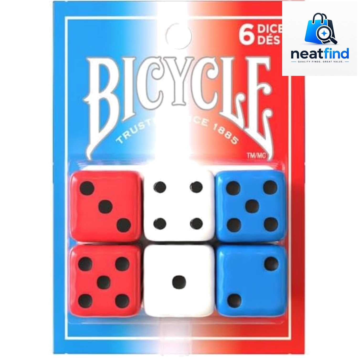 6X Dice Set, Six Sided D6 Dice, Standard Game Classic Red, White, Blue Multic...