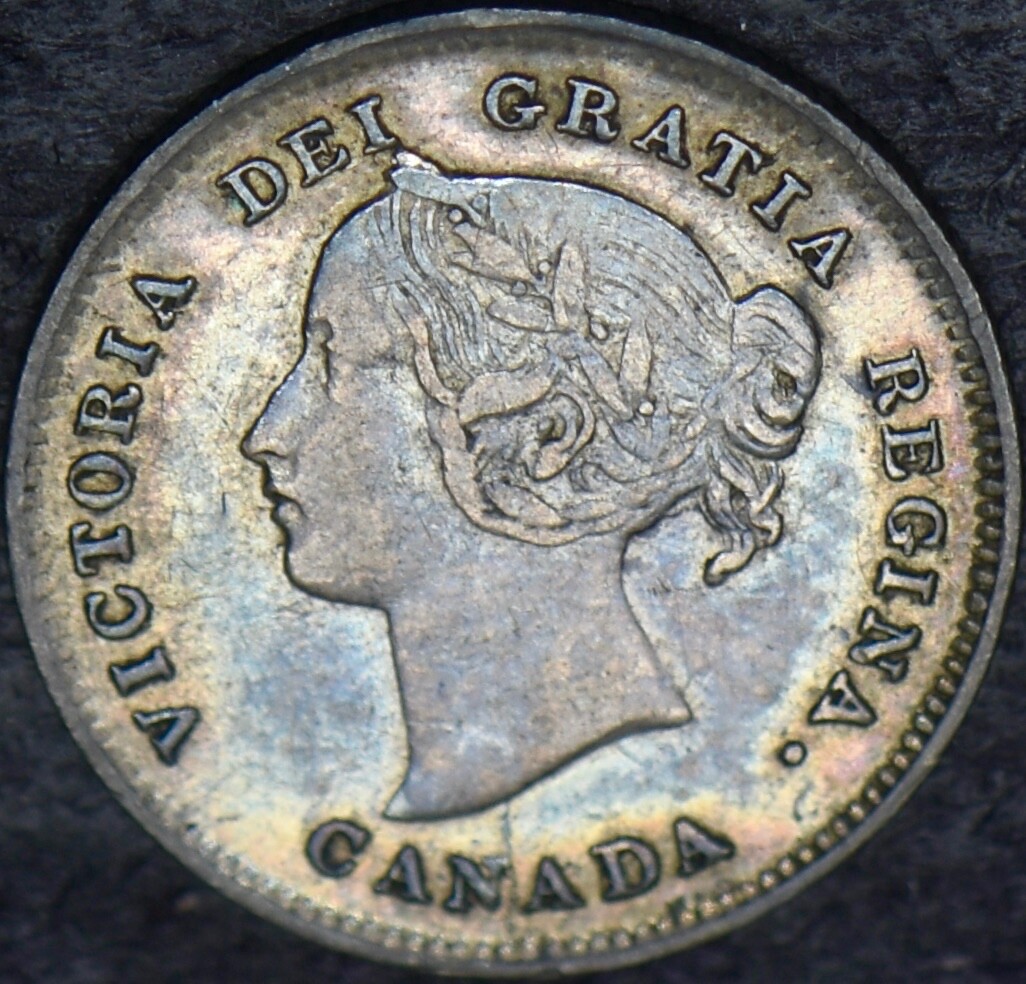 1897 Canada Silver 5 Cents - Narrow 8 - Rainbow Toned - ✪COINGIANTS✪