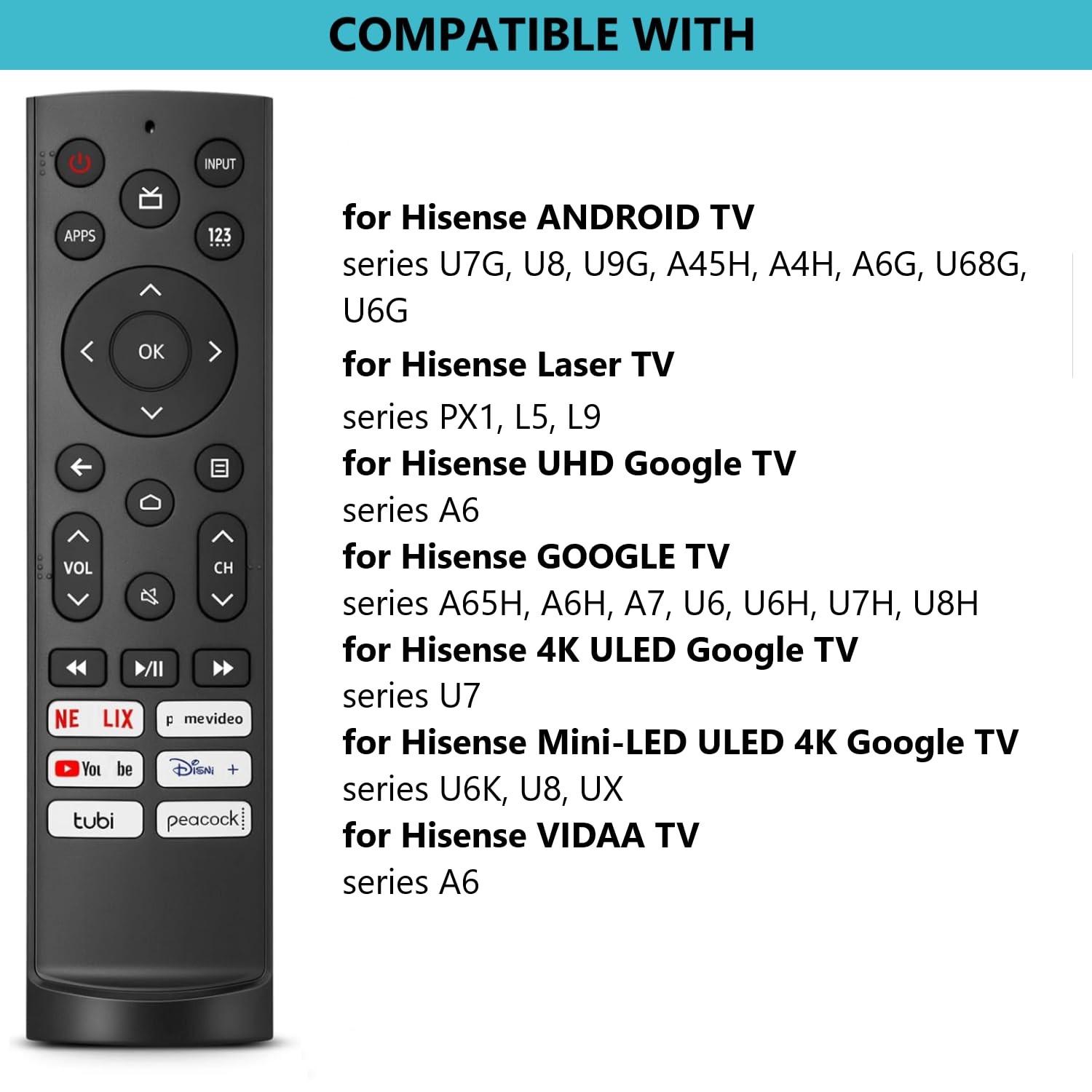 2 Pack Replacement Remote for Hisense Android Laser VIDAA Google TV ERF3A90