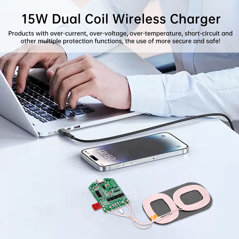 2PCS Dual Coil 15W Wireless Charger Transmitter Module Fast Charging Board DIY