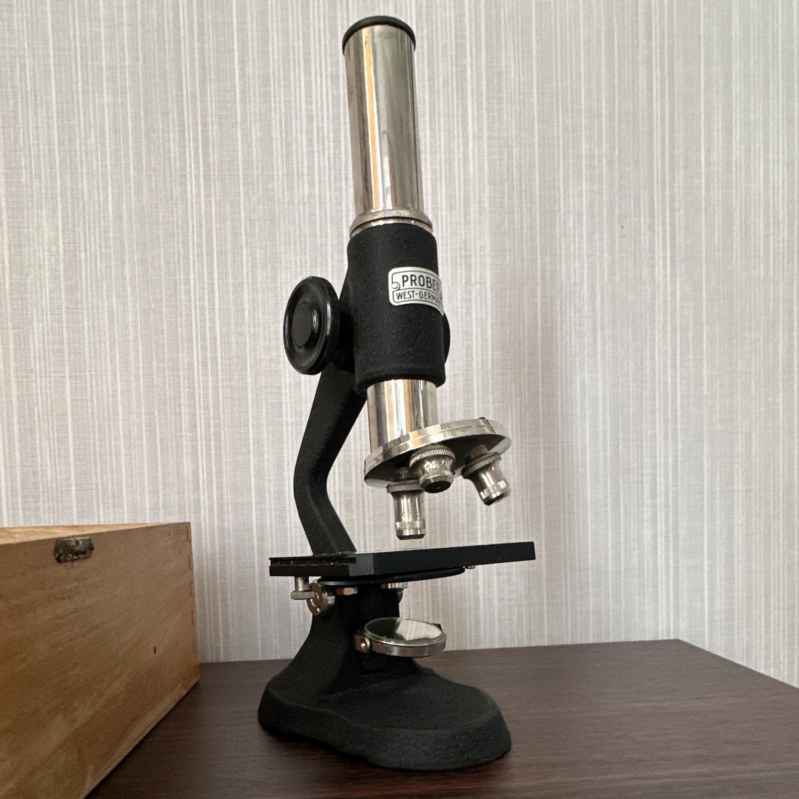 Prober West Germany Microscope with Wooden Case