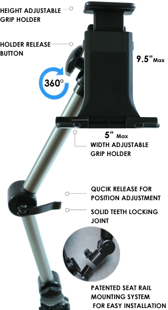 UTSM-01 Standard Mount: In-Car Universal Tablet/Smartphone Holder