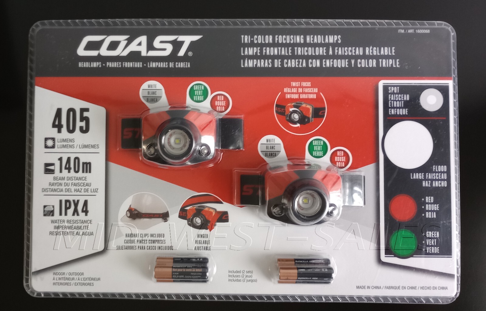 Coast 2pk Tri-color Focusing Headlamps 405 Lumens 140m Beam IPX4 Water Resistant