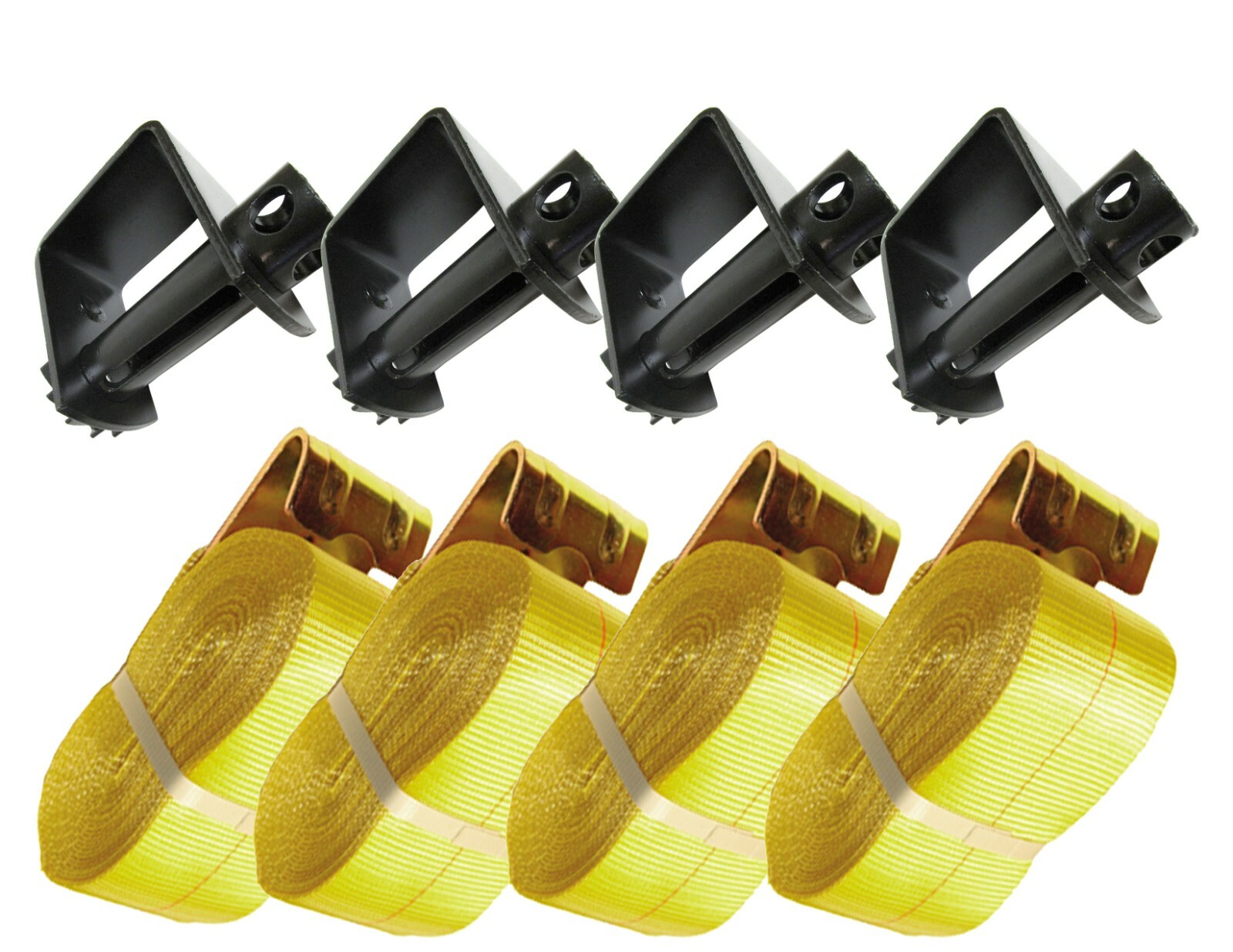 4 Pack 4" Deep Weld-On Truck Winch w/ 4" x 30' Strap Flat Hook 5000 lb WLL