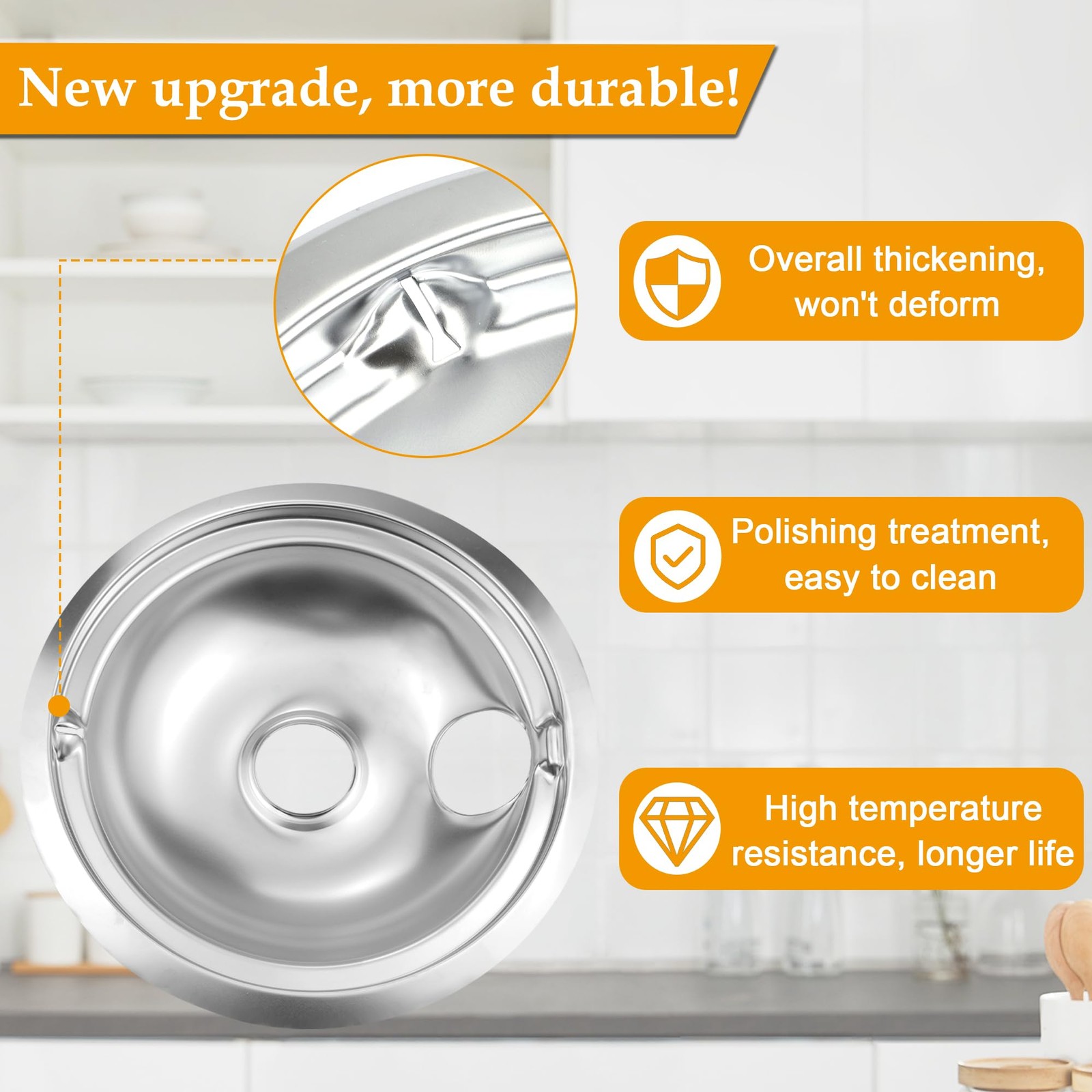 4 Pack (2) 6" & (2) 8" Electric Stove Burner Covers, Drip Chrome Pan Set Repl...