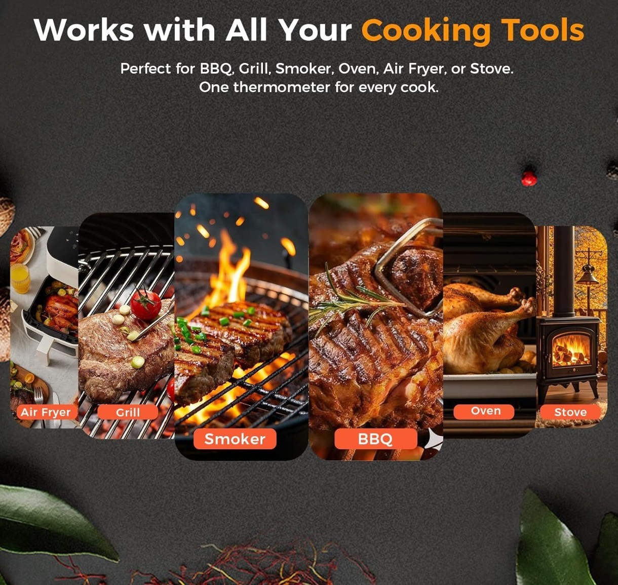 Smart Wireless Meat Thermometer, Digital Cooking Thermometer for Kitchen, Grill