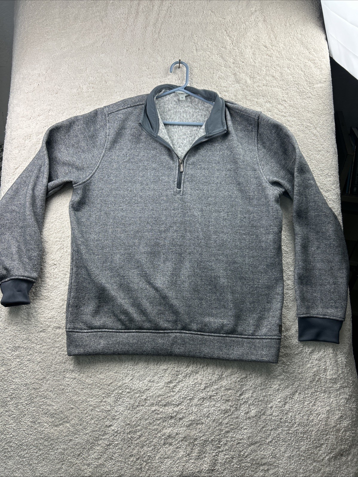 Ashworth  1/4 Zip Pullover Gray Fleece Lined Pattern Men’s Large Heavy Warm