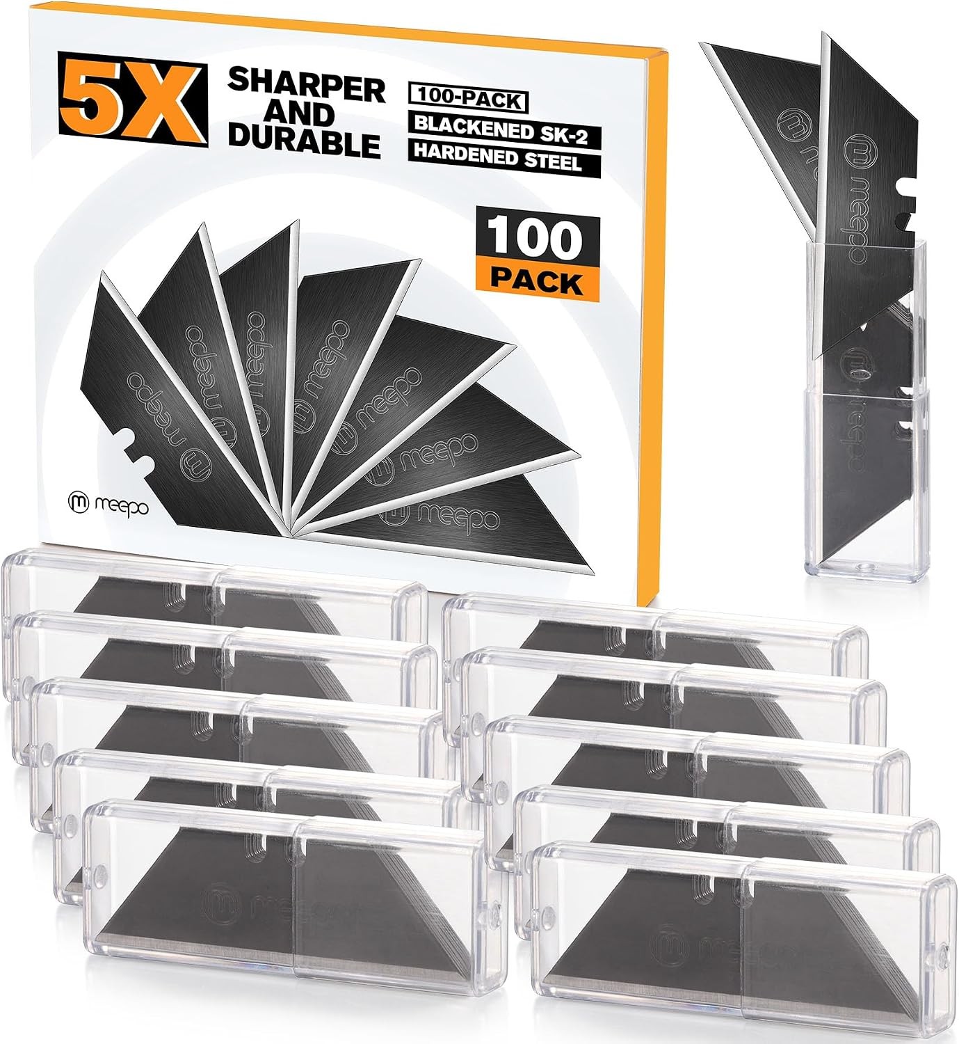 Utility Knife Blades, Never Rust, Blackened SK-2 Steel, 100-Pack | High strength