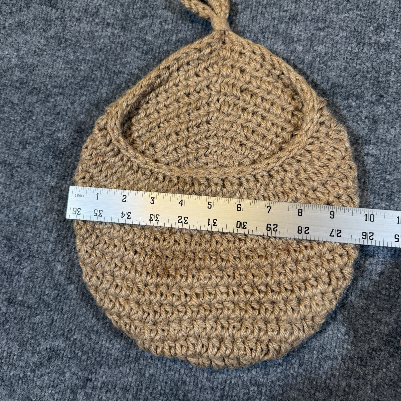 Set Of 3 Crochet Jute Hanging Teardrop Fruit Baskets Boho Woven Decor