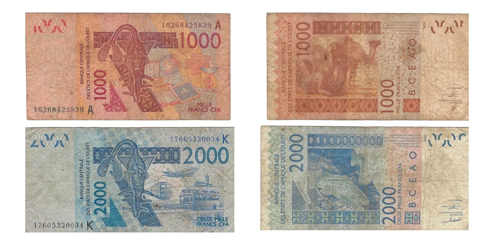 West African States IVORY COAST 1000 2000 5000 10000 Francs P115-118 4V NOTE Set