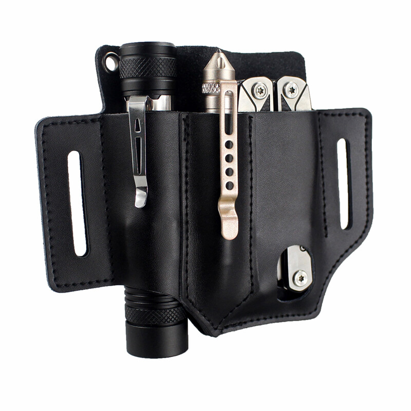 Multitool Flashlight Sheath Belt Leather EDC Pocket Organizer Pen Holder Pouch