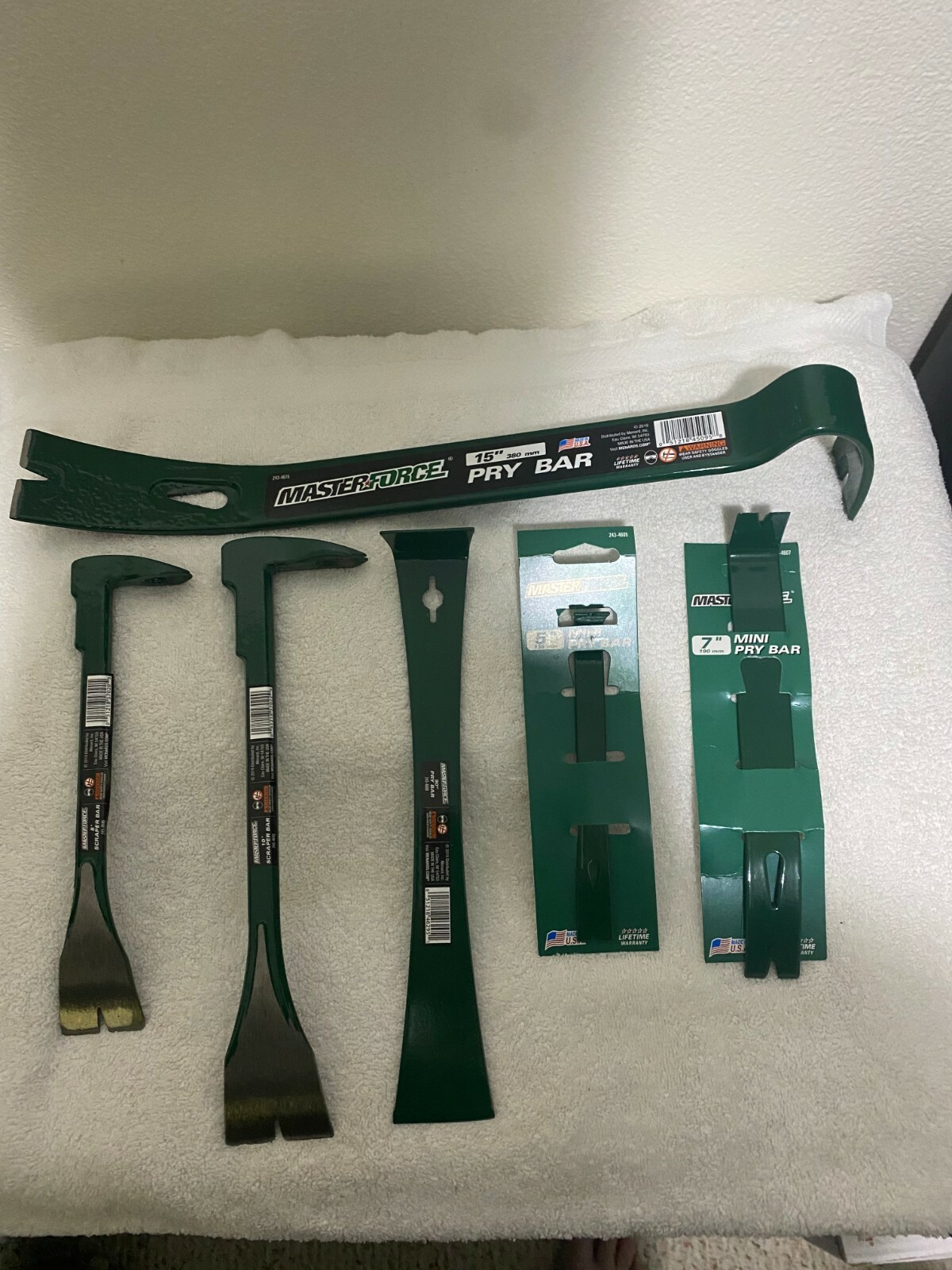 LOT OF 6 PRY BARS AND SCRAPERS MASTERFORCE MADE IN USA NEW