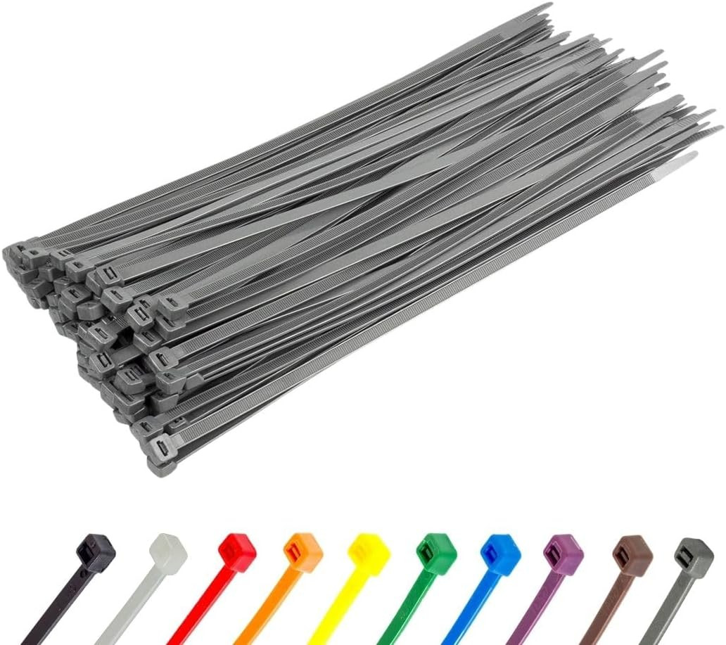 14 Inch Silver/Gray Heavy Duty Zip Ties, 100 Pack, 120Lb Strength, UV Resistant