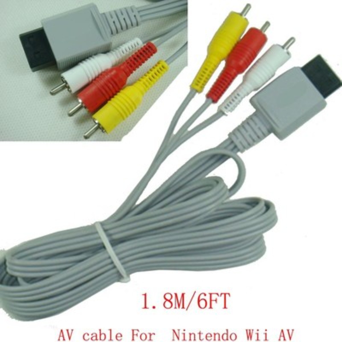 Plastic Video Audio AV Aux Composite RCA Cable Cord for Nintendo Wii Grey 1.8m