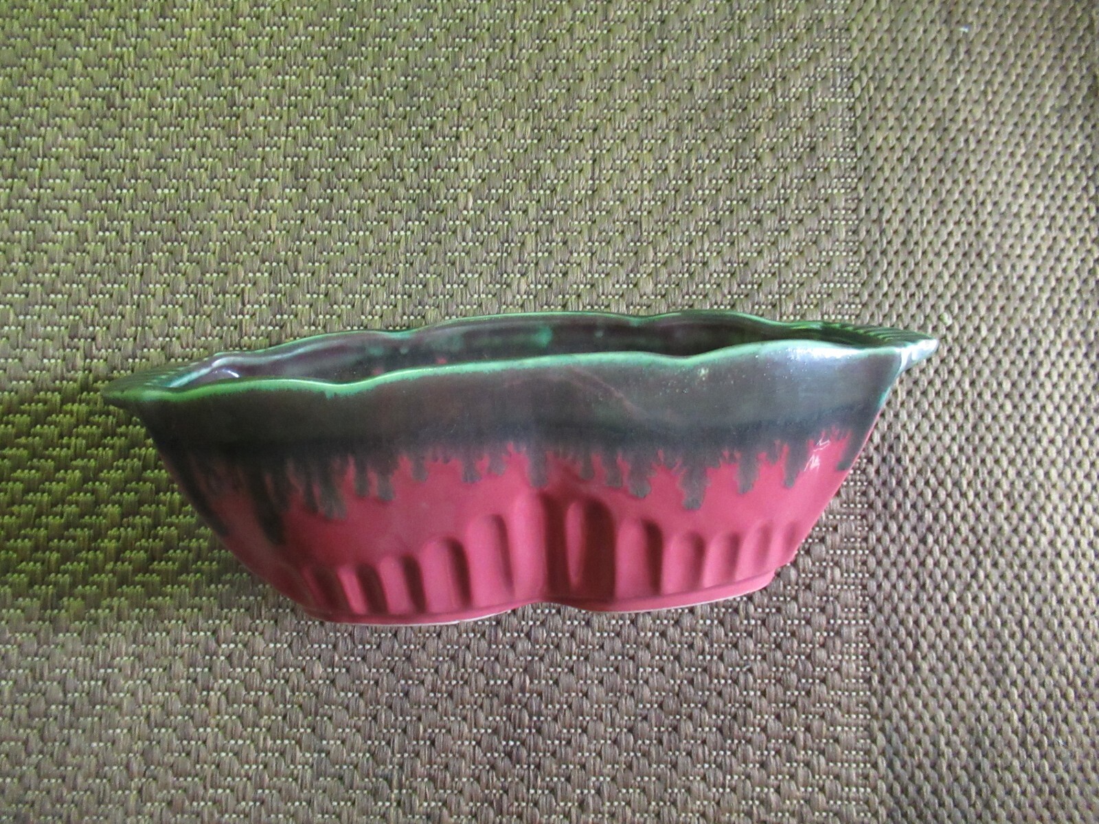 Vintage RRPCO Roseville 388-12 Rectangle Pink Green Dripping Glaze Planter