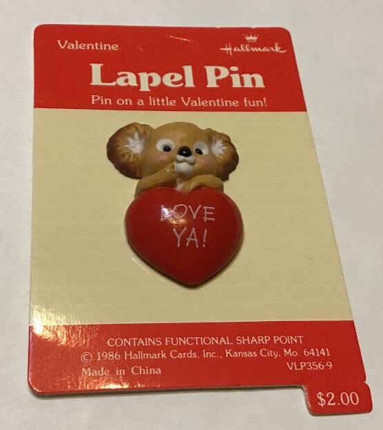 Vintage Valentine's Day Hallmark Koala "Love Ya!" In A Heart Lapel Pin