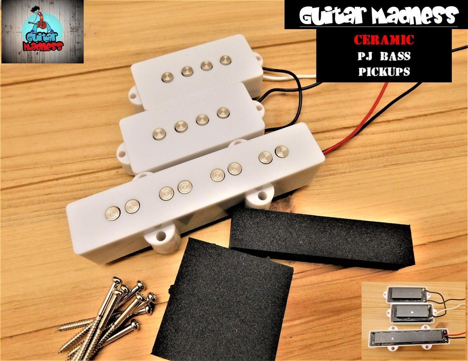 G.M. Ceramic PJ Bass Pickup Set White Covers