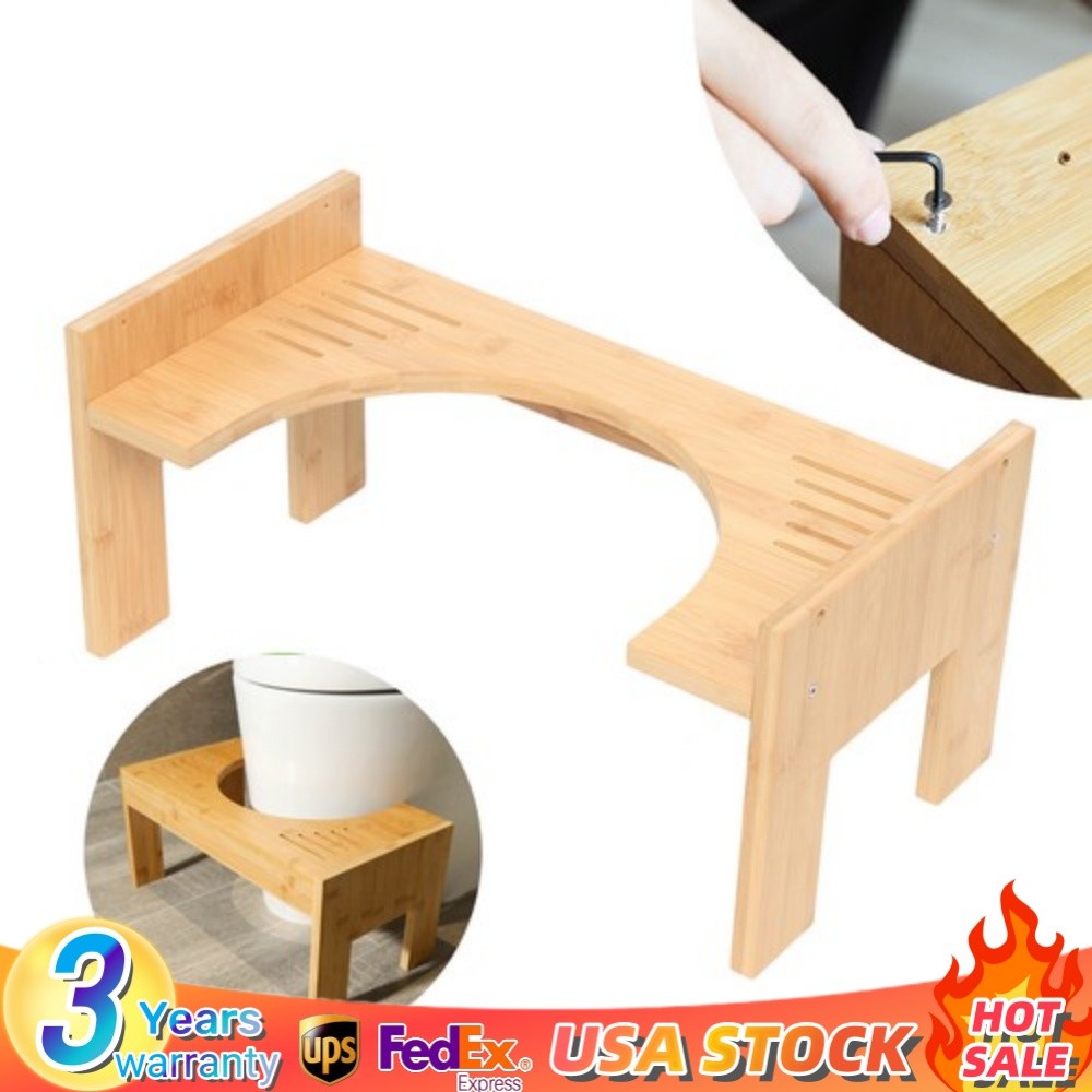 Bamboo Adjustable Toilet Stool, 7-9 Inches Bamboo Potty Stool, Poop Stool