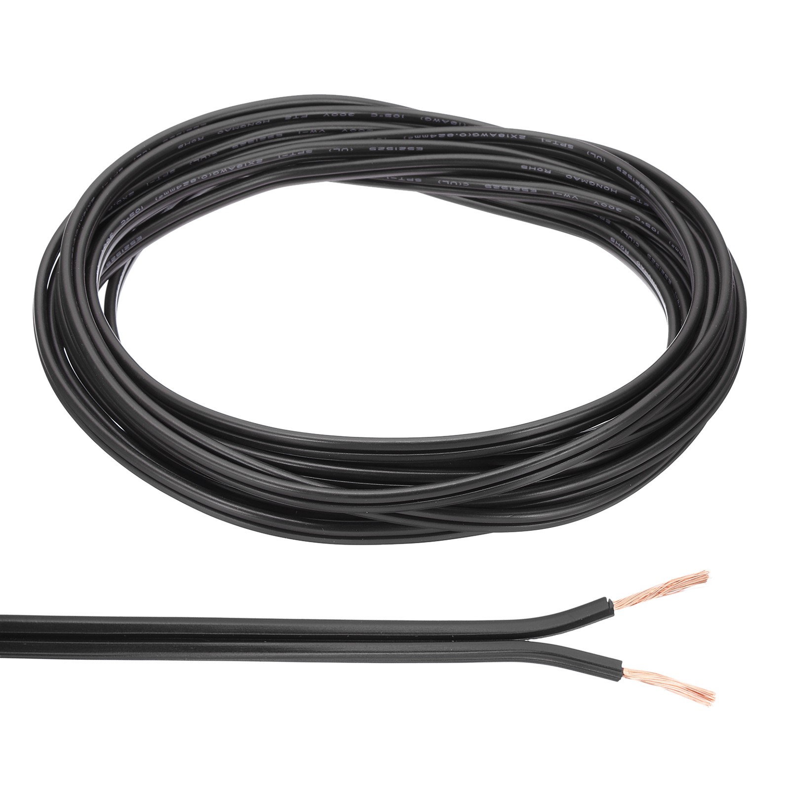 15Ft 18/2 PVC Covered Wire SPT-1 UL Listed Copper Electronic Wire Black