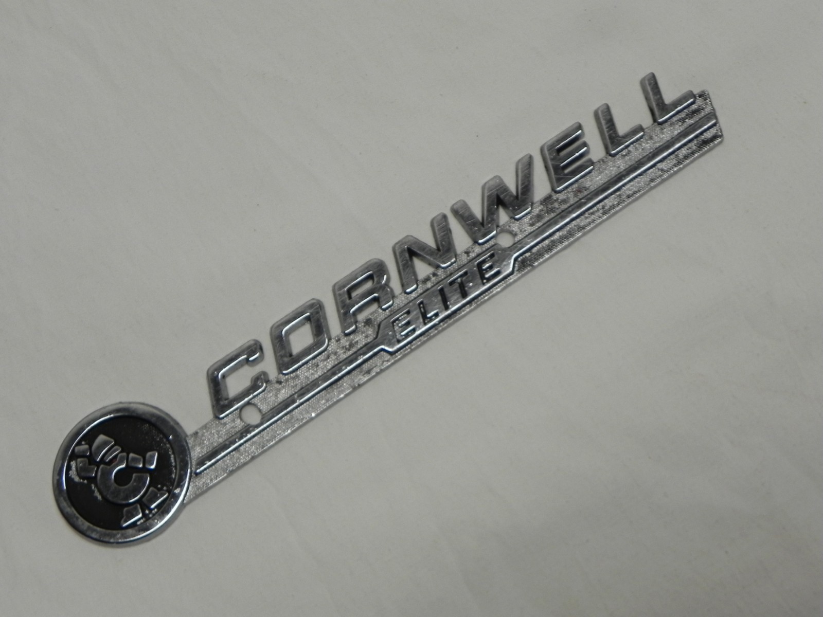 Vintage Cornwell Elite Metal Plate Emblem Logo Badge 8-5/8'' Wide 2 Hole Mounts