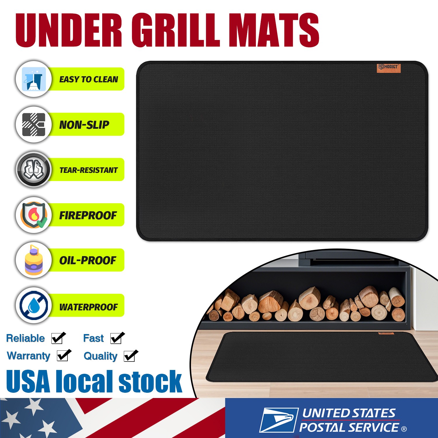 Under Grill Mat 48"x30" Heavy-Duty BBQ Mat for Deck & Patio Protection Fireproof