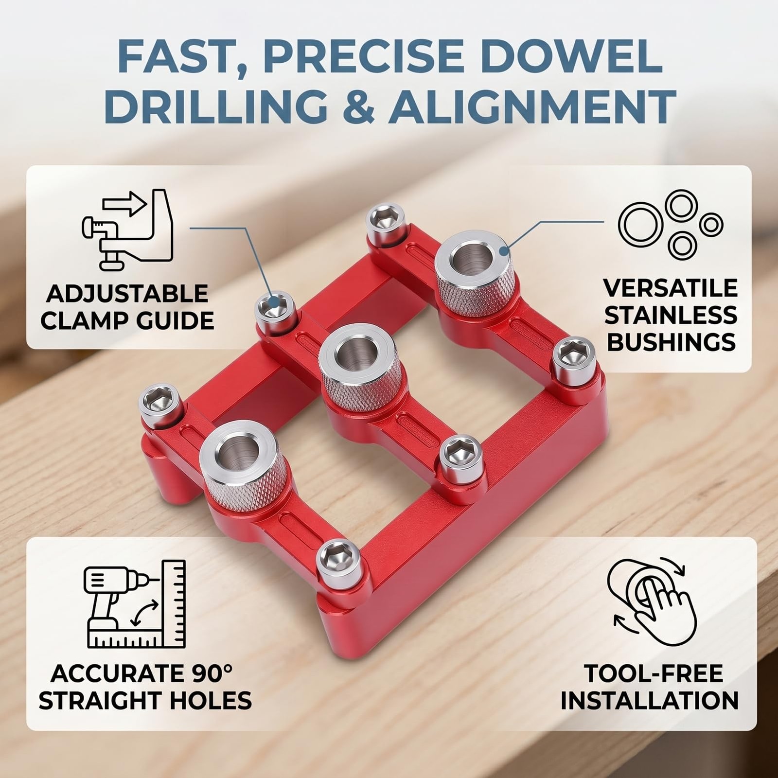 Self Centering Dowel Jig Drill Guide for Woodworking Adjustable Hole Locator ...