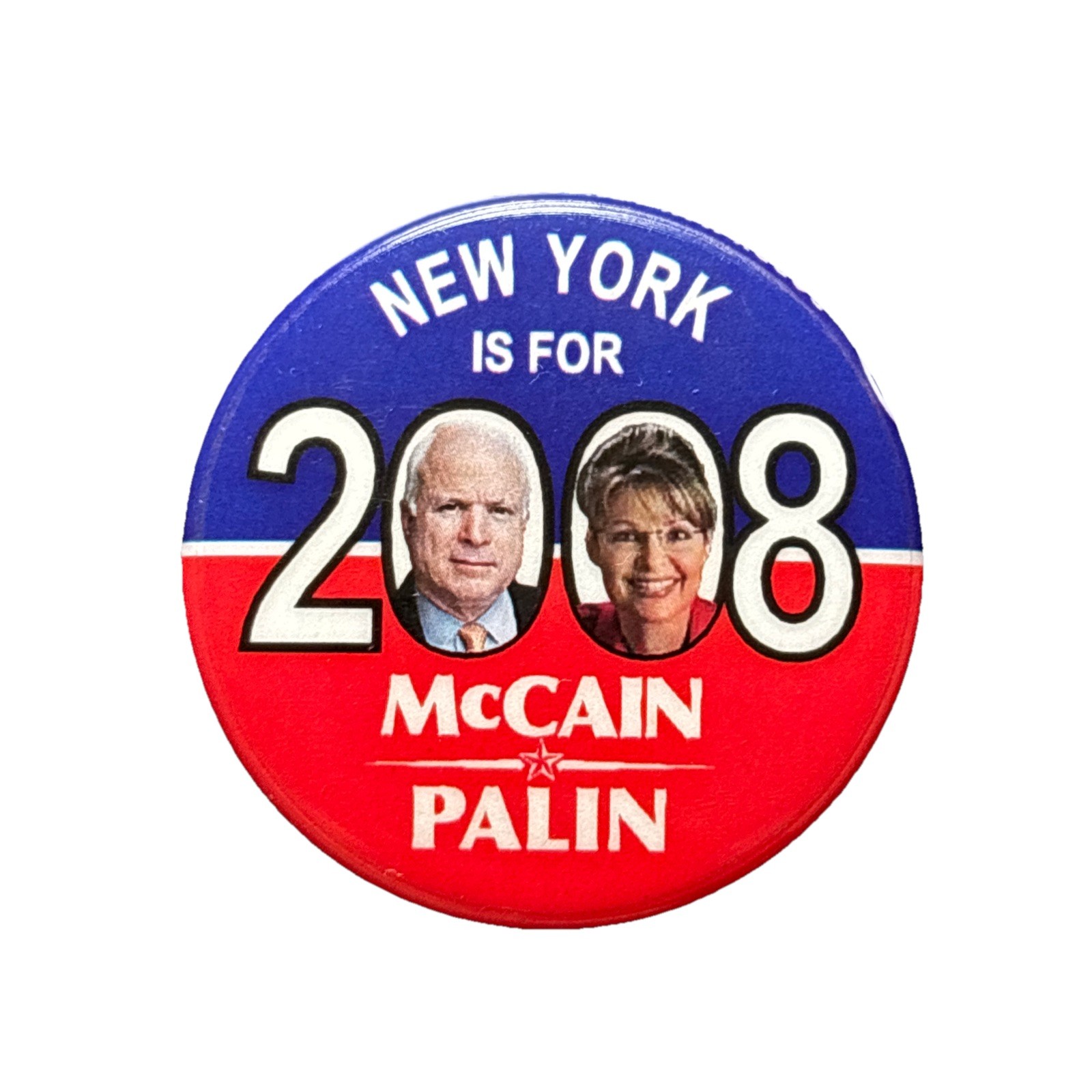 2008 John McCain for President New York Pin 50 State 1.5" Button Sarah Palin