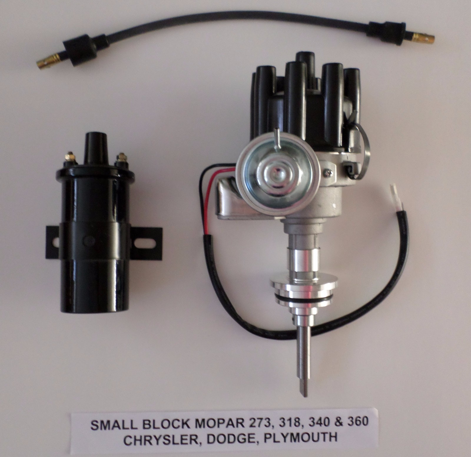 MOPAR 273-318-340-360 BLACK Small Female Cap HEI Distributor+Black 45K Volt Coil