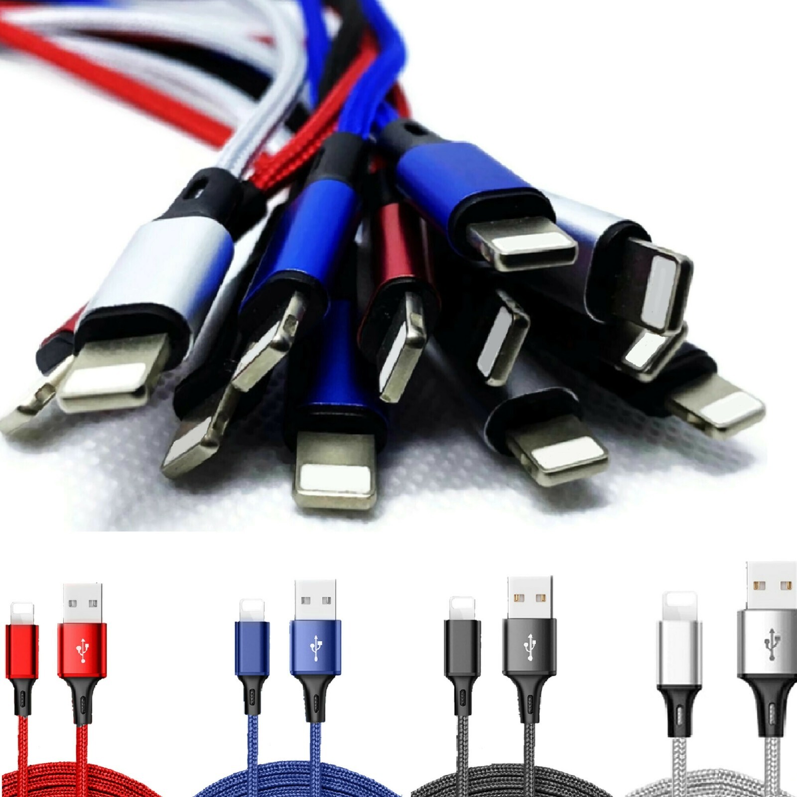 10in Braided USB to 8 Pin Charging Cable for iPhone 14 13 12 11 XR XS X SE