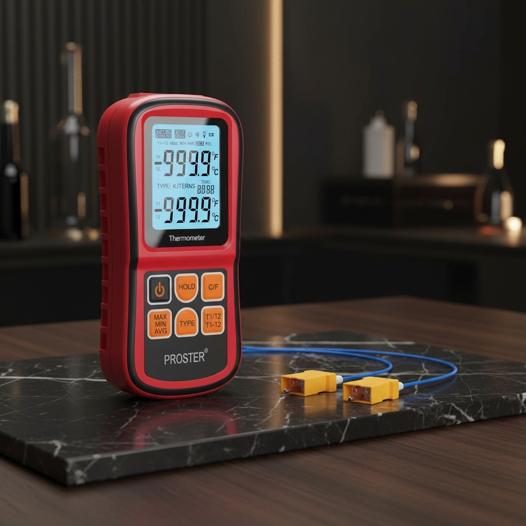 Digital Thermometer with Dual K Type Probes, High Temp Meter, LCD Display