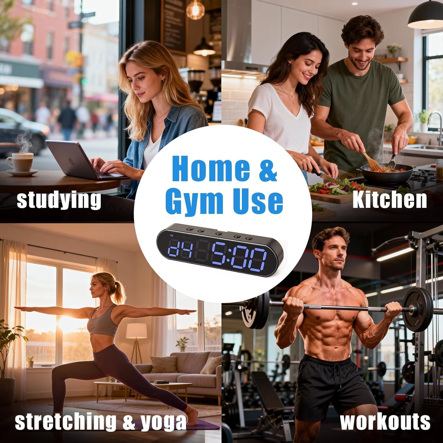 Gym Timer Clock for Home Gym - Portable Workout Timer with 7 Ready-to-Use Mod...