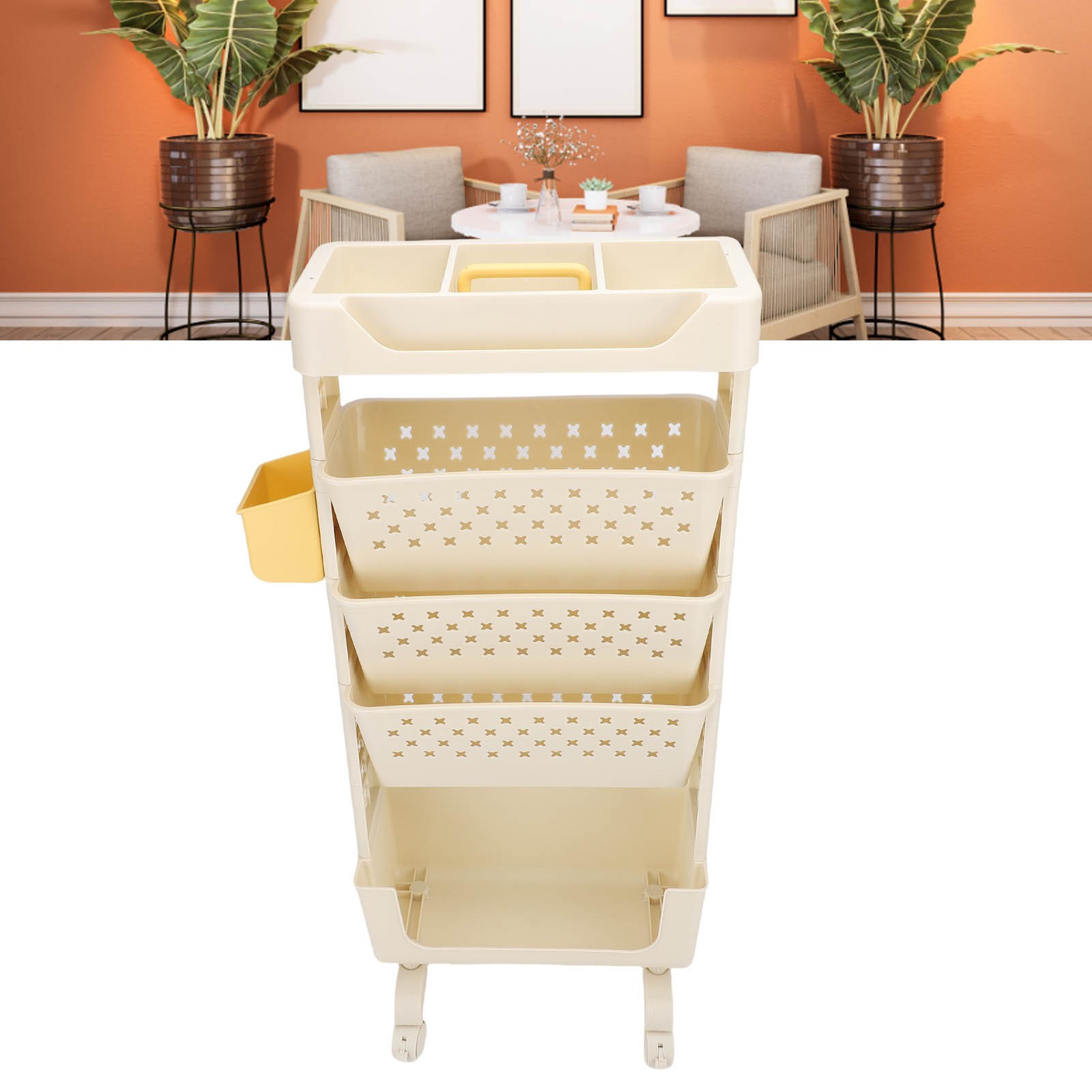 Rolling Book Cart 5 Tier Multi Functional Movable Storage Book Rack White